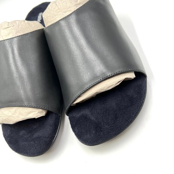 9WW 9 WW XW WIDTH Walking Cradles Womens Cam Black Leather Slides Sandals Shoes - Picture 5 of 15